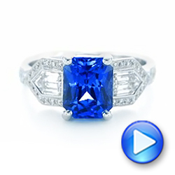 18k White Gold Custom Blue Sapphire And Diamond Engagement Ring - Video -  102783 - Thumbnail