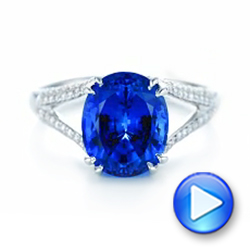 14k White Gold Custom Blue Sapphire And Diamond Engagement Ring - Video -  102790 - Thumbnail