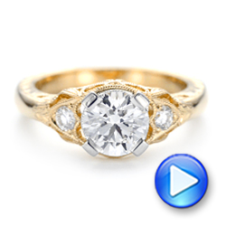 18k Yellow Gold And 18K Gold Custom Vintage Diamond Engagement Ring - Video -  102797 - Thumbnail