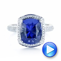 14k White Gold Custom Iolite And Diamond Halo Fashion Ring - Video -  102803 - Thumbnail