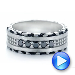 14k White Gold 14k White Gold Custom Brushed Black Diamond Men's Band - Video -  102804 - Thumbnail