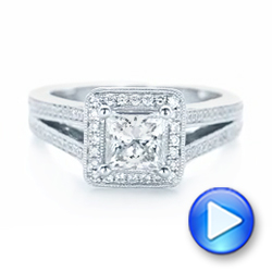 18k White Gold 18k White Gold Custom Diamond Halo Engagement Ring - Video -  102809 - Thumbnail