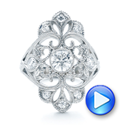  Platinum Custom Vintage Diamond Engagement Ring - Video -  102810 - Thumbnail