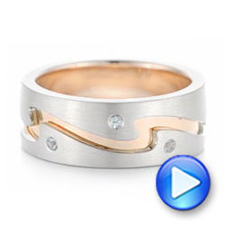  Platinum And 18k Rose Gold Platinum And 18k Rose Gold Custom Two-tone Aquamarine Men's Wedding Band - Video -  102825 - Thumbnail