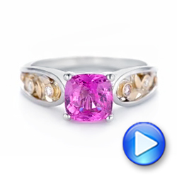  Platinum And 14K Gold Platinum And 14K Gold Custom Two-tone Pink Sapphire And Diamond Engagement Ring - Video -  102827 - Thumbnail