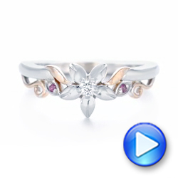 14k White Gold And 14K Gold Custom Two-tone Pink Sapphire And Diamond Wedding Band - Video -  102828 - Thumbnail