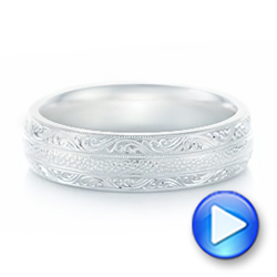 14k White Gold 14k White Gold Custom Hand Engraved Men's Wedding Band - Video -  102839 - Thumbnail