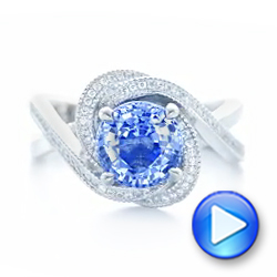 14k White Gold 14k White Gold Custom Blue Sapphire And Diamond Engagement Ring - Video -  102841 - Thumbnail