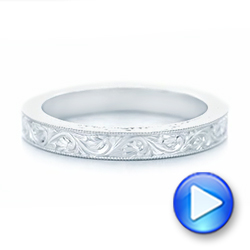 18k White Gold 18k White Gold Custom Hand Engraved Wedding Band - Video -  102850 - Thumbnail