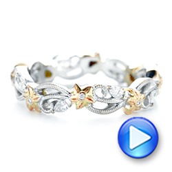 14k White Gold And Platinum 14k White Gold And Platinum Floral Filigree And Diamond Eternity Wedding Band - Video -  102865 - Thumbnail