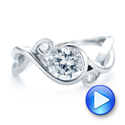 14k White Gold Custom Wrapped Three-stone Diamond Engagement Ring - Video -  102866 - Thumbnail