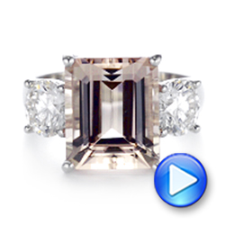  Platinum Custom Three Stone Morganite And Diamond Engagement Ring - Video -  102885 - Thumbnail