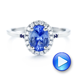  Platinum Platinum Custom Blue Sapphire Amethyst And Diamond Halo Engagement Ring - Video -  102892 - Thumbnail