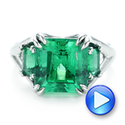  Platinum Custom Three Stone Emerald Fashion Ring - Video -  102894 - Thumbnail