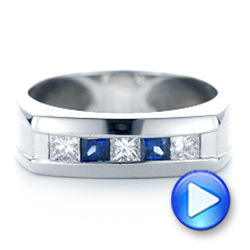 14k White Gold Custom Blue Sapphire And Diamond Men's Band - Video -  102911 - Thumbnail