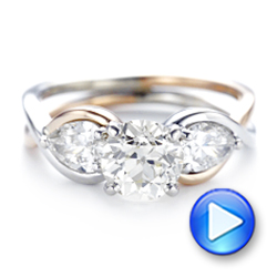 18k Rose Gold And Platinum 18k Rose Gold And Platinum Custom Two-tone Three Stone Diamond Engagement Ring - Video -  102912 - Thumbnail