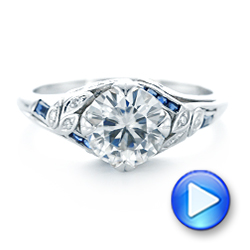 Custom Blue Sapphire And Diamond Engagement Ring - Video -  102916 - Thumbnail