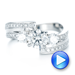 14k White Gold 14k White Gold Custom Three Stone Diamond Engagement Ring - Video -  102944 - Thumbnail