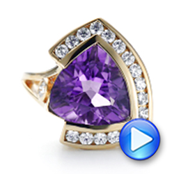 14k Yellow Gold Custom Amethyst And Diamond Fashion Ring - Video -  102958 - Thumbnail