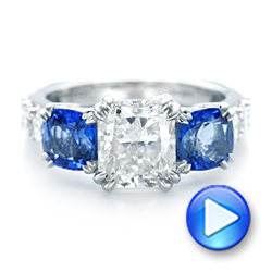 Platinum Custom Three Stone Blue Sapphire And Diamond Engagement Ring - Video -  102972 - Thumbnail