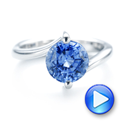  Platinum Platinum Custom Solitaire Blue Sapphire Engagement Ring - Video -  102973 - Thumbnail