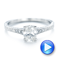 14k White Gold 14k White Gold Custom Hand Engraved Diamond Engagement Ring - Video -  102979 - Thumbnail