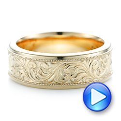 18k Yellow Gold Custom Hand Engraved Men's Wedding Band - Video -  102980 - Thumbnail