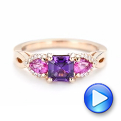 14k Rose Gold Custom Purple And Pink Sapphire And Diamond Engagement Ring - Video -  102984 - Thumbnail