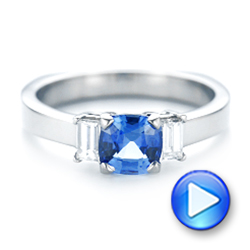  Platinum Platinum Custom Three Stone Blue Sapphire And Diamond Engagement Ring - Video -  102985 - Thumbnail