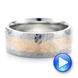  14K Gold Custom Two-tone Hammered Satin Finish Wedding Ring - Video -  102986 - Thumbnail