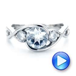  Platinum Platinum Custom Three Stone Aquamarine And Diamond Engagement Ring - Video -  102989 - Thumbnail