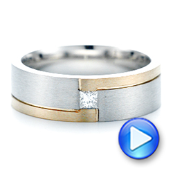  Platinum And 14k Yellow Gold Platinum And 14k Yellow Gold Custom Two-tone Brushed Diamond Wedding Band - Video -  102991 - Thumbnail