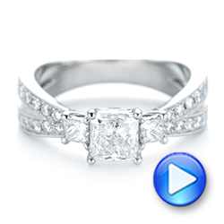 18k White Gold 18k White Gold Custom Three Stone Diamond Engagement Ring With Blue Sapphires - Video -  102992 - Thumbnail