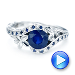 18k White Gold 18k White Gold Custom Blue Sapphire And Diamond Engagement Ring - Video -  103000 - Thumbnail