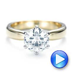 14k Yellow Gold And Platinum Custom Two-tone Solitaire Diamond Engagement Ring - Video -  103001 - Thumbnail