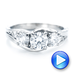  Platinum Platinum Custom Three Stone Diamond Engagement Ring - Video -  103003 - Thumbnail