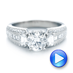 14k White Gold 14k White Gold Custom Three Stone Diamond Engagement Ring - Video -  103004 - Thumbnail