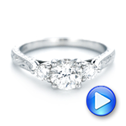 14k White Gold 14k White Gold Custom Three Stone Diamond Engagement Ring - Video -  103009 - Thumbnail