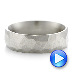 14k White Gold Custom Hammered Men's Band - Video -  103014 - Thumbnail