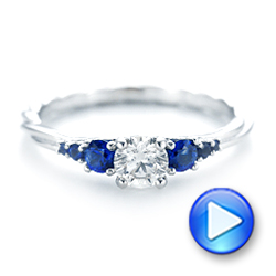 14k White Gold Custom Blue Sapphire And Diamond Engagement Ring - Video -  103015 - Thumbnail