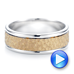  18K Gold And 18k Yellow Gold Custom Two-tone Hammered Men's Band - Video -  103016 - Thumbnail