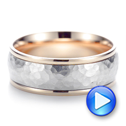 14k Rose Gold And 18K Gold 14k Rose Gold And 18K Gold Two-tone Hammered Men's Wedding Band - Video -  103024 - Thumbnail