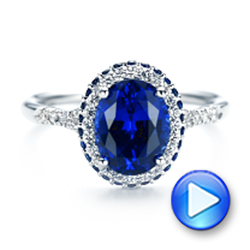  Platinum Platinum Custom Blue Sapphire And Diamond Halo Engagement Ring - Video -  103041 - Thumbnail