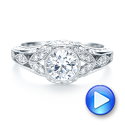 18k White Gold Vintage-inspired Diamond Engagement Ring - Video -  103046 - Thumbnail