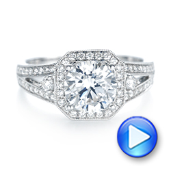  Platinum Platinum Three-stone Halo Diamond Engagement Ring - Video -  103051 - Thumbnail