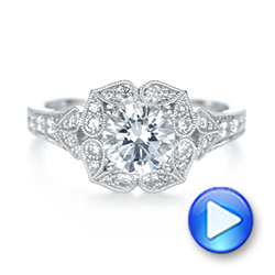 18k White Gold Halo Diamond Engagement Ring - Video -  103052 - Thumbnail