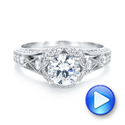 18k White Gold Vintage-inspired Diamond Halo Engagement Ring - Video -  103058 - Thumbnail
