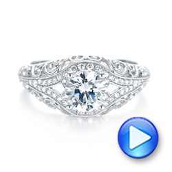 18k White Gold Vintage-inspired Diamond Engagement Ring - Video -  103060 - Thumbnail