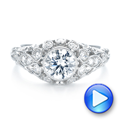 18k White Gold Vintage-inspired Diamond Engagement Ring - Video -  103062 - Thumbnail