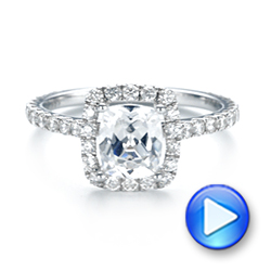 18k White Gold Halo Diamond Engagement Ring - Video -  103079 - Thumbnail